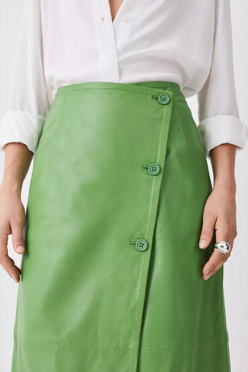 Leather Button Wrap Midaxi Skirt | Karen Millen